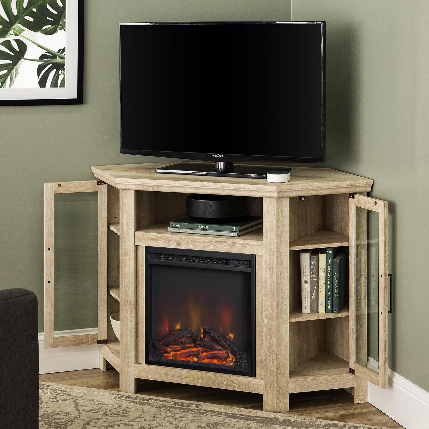 Walker Edison White Oak Corner Fireplace TV Stand for TVs up to 55" - Image 3