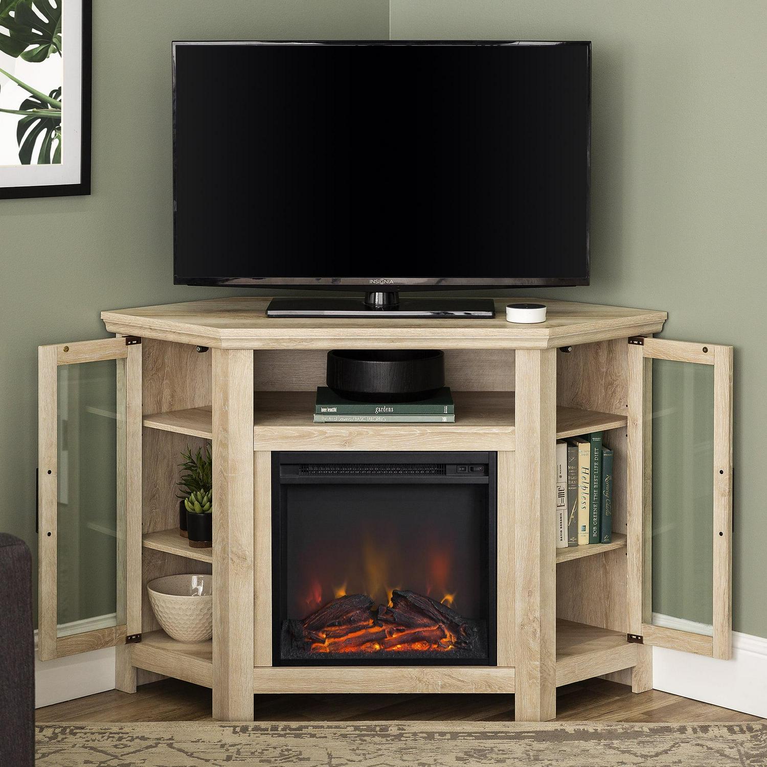 Walker Edison White Oak Corner Fireplace TV Stand for TVs up to 55" - Image 4