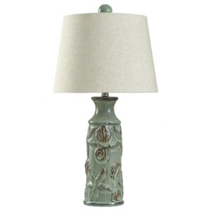 Walton Ceramic Table Lamp - Blue Bay Finish - Beige Polyester Blend Tapered Drum Shade