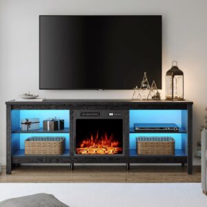 Wampat Electric Fireplace TV Stand for TVs up to 75", Black