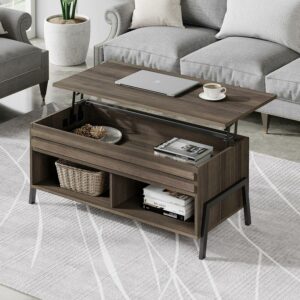 Wampat Mid-Century Modern Wood 42" Rectangle Lift Top Coffee Table, Espresso