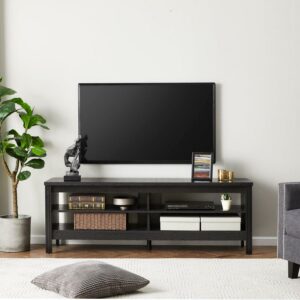 Wampat TV Stand for TVs up to 65 Inch, Black Wood TV Entertainment Center for Living Room Bedroom, 60 inch