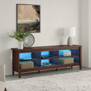 Wampat TV Stand with LED Lights and Storage for TVs up to 80", Brown