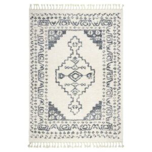 Wanda June Home by Miranda Lambert Persian Shag with Fringe Area Rug, Blue/Ivory, 5'2"x7'2"