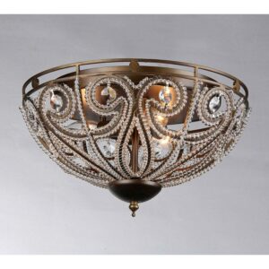 Warehouse of Tiffany Claire Dark Antique Brass/ Crystal 3-light Flush Mount