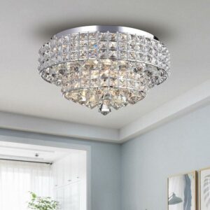 Warehouse of Tiffany Filmarsh Two-Tiered Crystal Chrome Ceiling Lamp