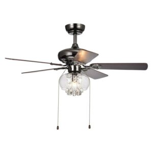 Warehouse of Tiffany Aequor 1-Light Glass and Crystal 5-Blade 53-Inch Pear Black Ceiling Fan (2 Color Option Blades)