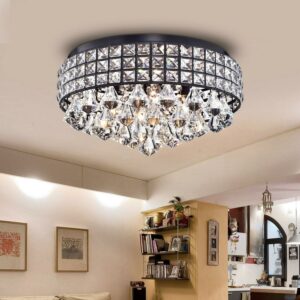 Warehouse of Tiffany Cuddy Antique Black Metal 16-inch Crystal Flush-Mount Light