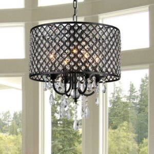 Warehouse of Tiffany Monet 4-lights Black-finished 17-inch Crystal Round Chandelier
