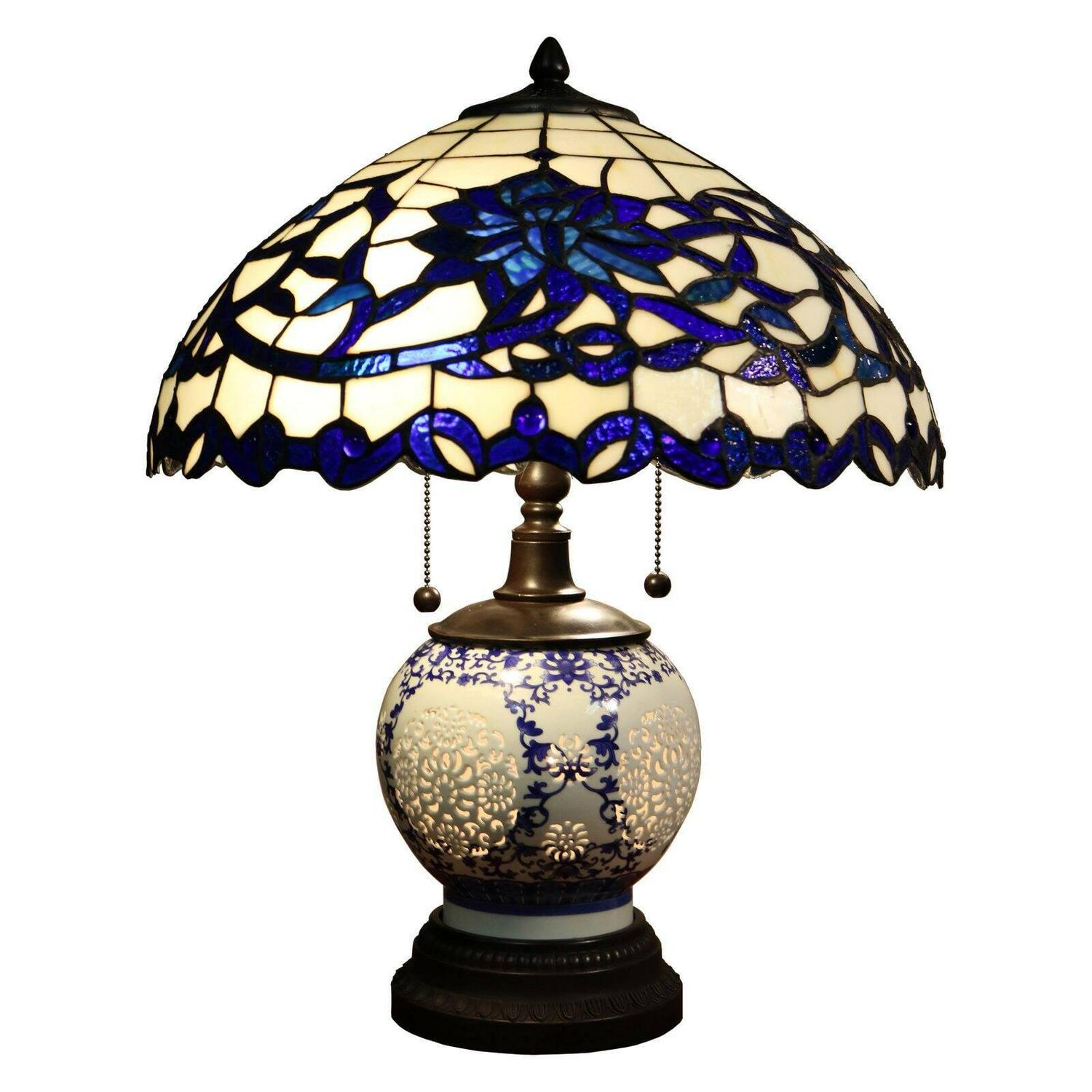 Akiko 3-light Blue Glass 21-inch Double-lit Tiffany-style Table Lamp