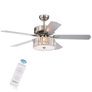 Warehouse of Tiffany Kimalex 52-inch 3-light 5-blade Lighted Ceiling Fan with Wood Nickel Crystal Shade (Optional Remote) Satin Nickel Remote