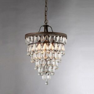 Warehouse of Tiffany Martinee Antique Bronze and Crystal Inverted Pyramid Chandelier