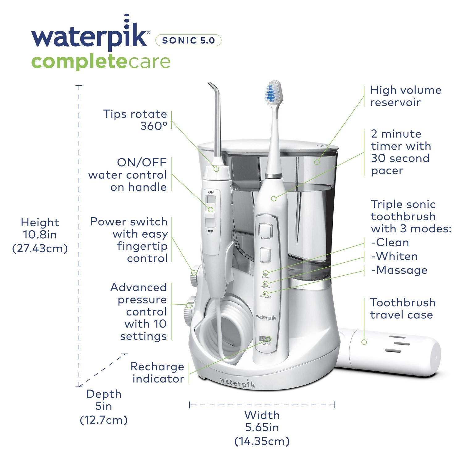 Waterpik Complete Care 5.0 Water Flosser + Sonic Electric Toothbrush, White - Image 7