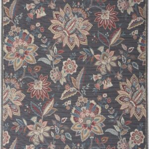 Waverly Machine Washable Floral Traditional Charcoal Area Rug, 5' x 7'