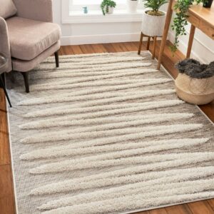 Well Woven Bellagio Brigida Coastal Geometric Stripes Beige 7'10" x 10'6" High-Low Flat-Weave Area Rug