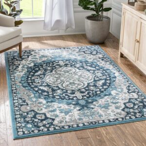 Well Woven Granda Blue Traditional Oriental Medallion Floral 5x7 (5'3" x 7'3") Area Rug