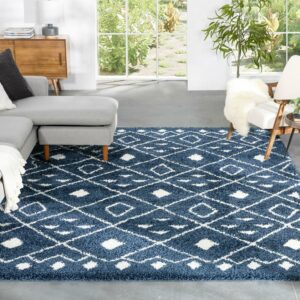 Well Woven Juni Kari Scandinavian Moroccan Lattice Blue Thick Nordic Shag 5'3" x 7'3" Area Rug
