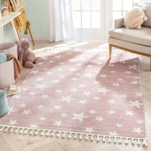 Well Woven Kennedy Stars Modern Abstract Pink 3'11" x 5'3" Kids Area Rug
