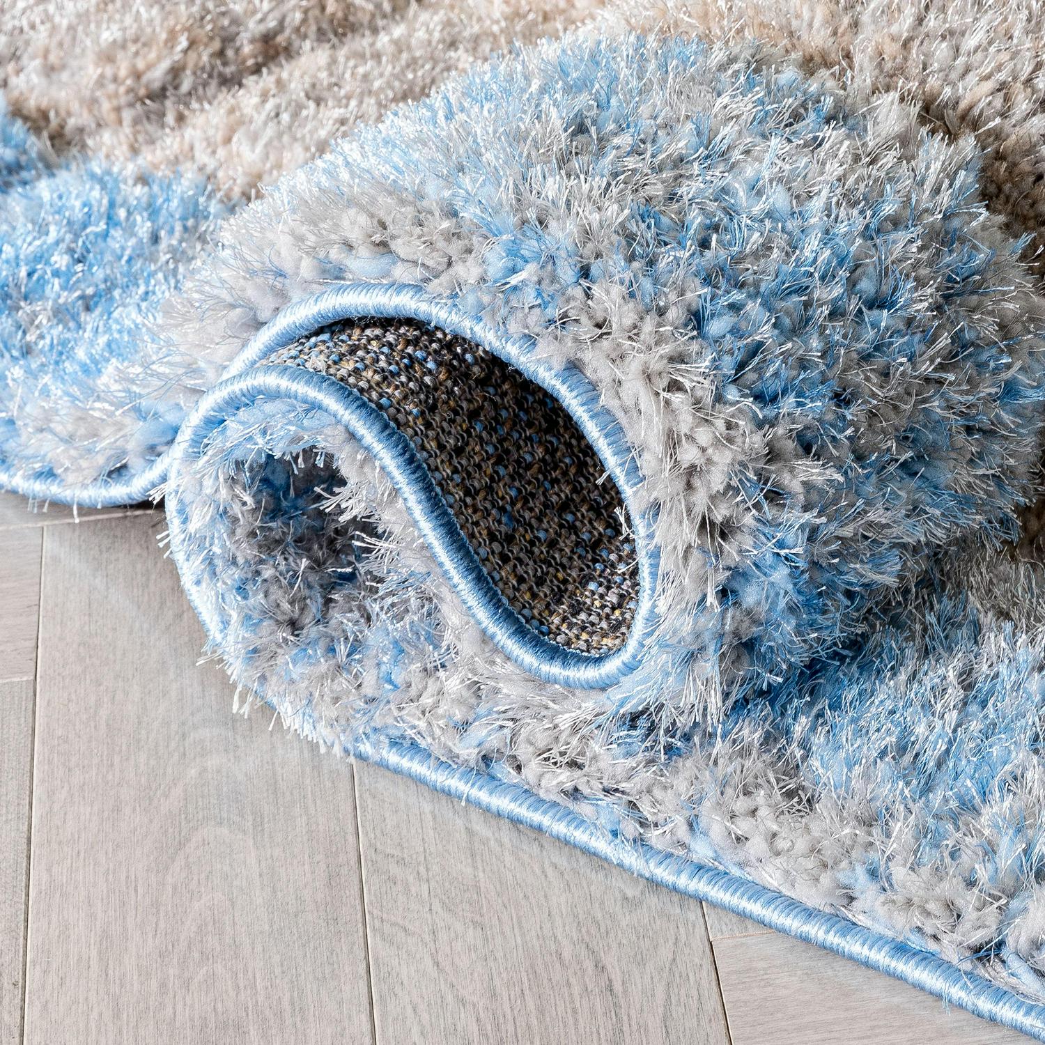 Well Woven Lolly Kenzo Retro Geometric Pattern Grey Light Blue 3'11" x 5'3" 3D Texture Shag Area Rug - Image 6