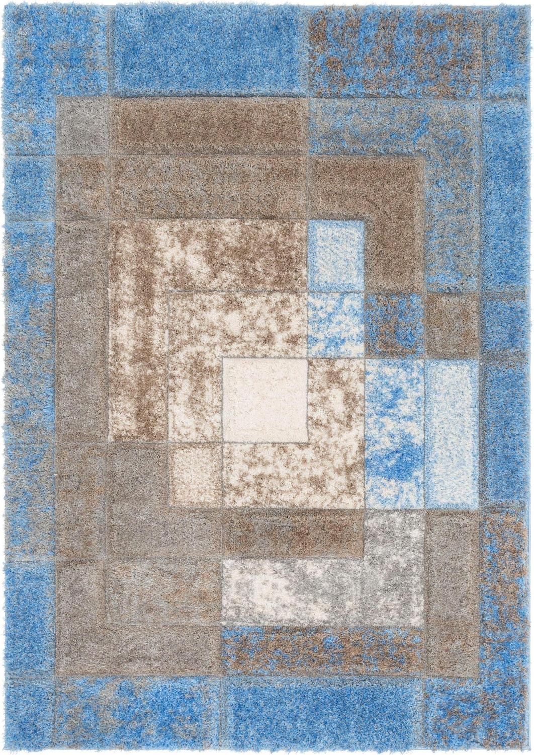 Well Woven Lolly Kenzo Retro Geometric Pattern Grey Light Blue 3'11" x 5'3" 3D Texture Shag Area Rug - Image 2