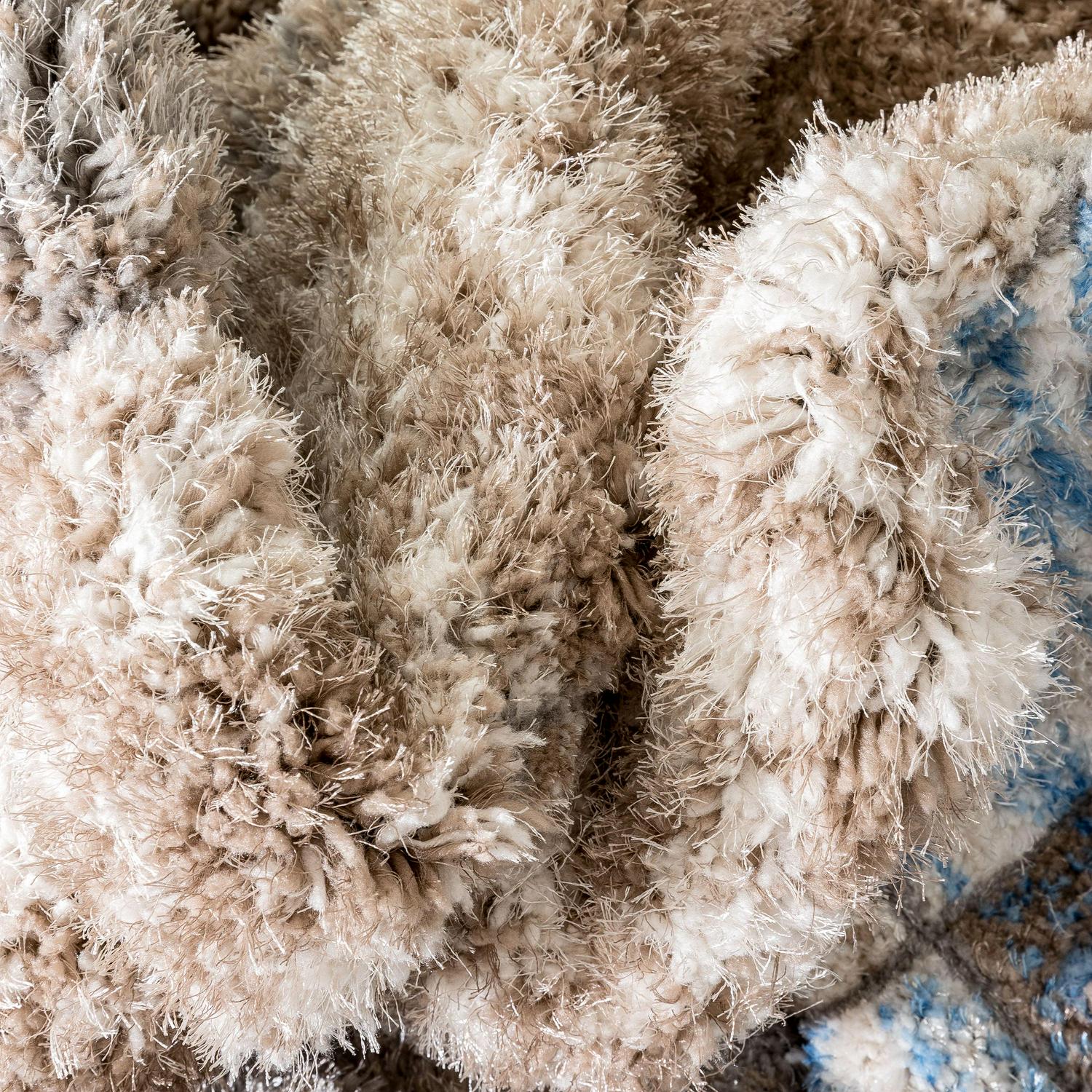 Well Woven Lolly Kenzo Retro Geometric Pattern Grey Light Blue 3'11" x 5'3" 3D Texture Shag Area Rug - Image 3