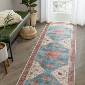 Well Woven Lotus Towne Terra Blue Vintage Medallion Persian 2'7" x 9'10" Runner Machine Washable Flat-Weave Area Rug