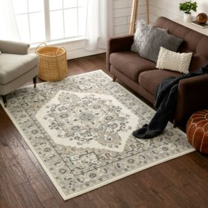 Well Woven Malfi Scafa Beige Vintage Medallion Oriental 7'10" x 10'6" Distressed Area Rug