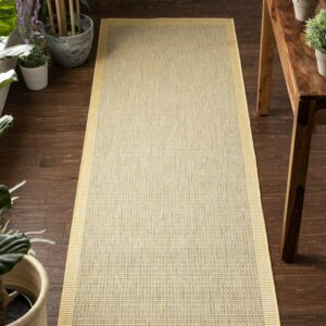 Well Woven Medusa Odin Solid & Striped Yellow 2'7" x 9'10" Indoor/Outdoor Flat-Weave Runner Rug