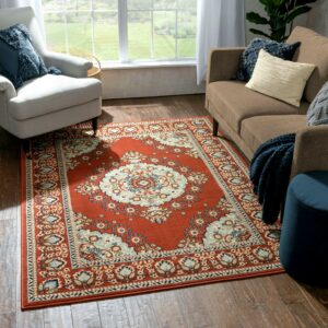 Well Woven Persa Malika Traditional Medallion Persian Floral Terracotta 3'11" x 5'3" Area Rug