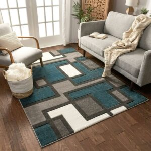 Well Woven Ruby Geometric Traditional Modern Mid-Century Area Rugs, Blue