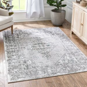 Well Woven Tresse Ivory Grey Traditional Oriental Medallion Floral Area Rug 5x7 (5'3" x 7'3")