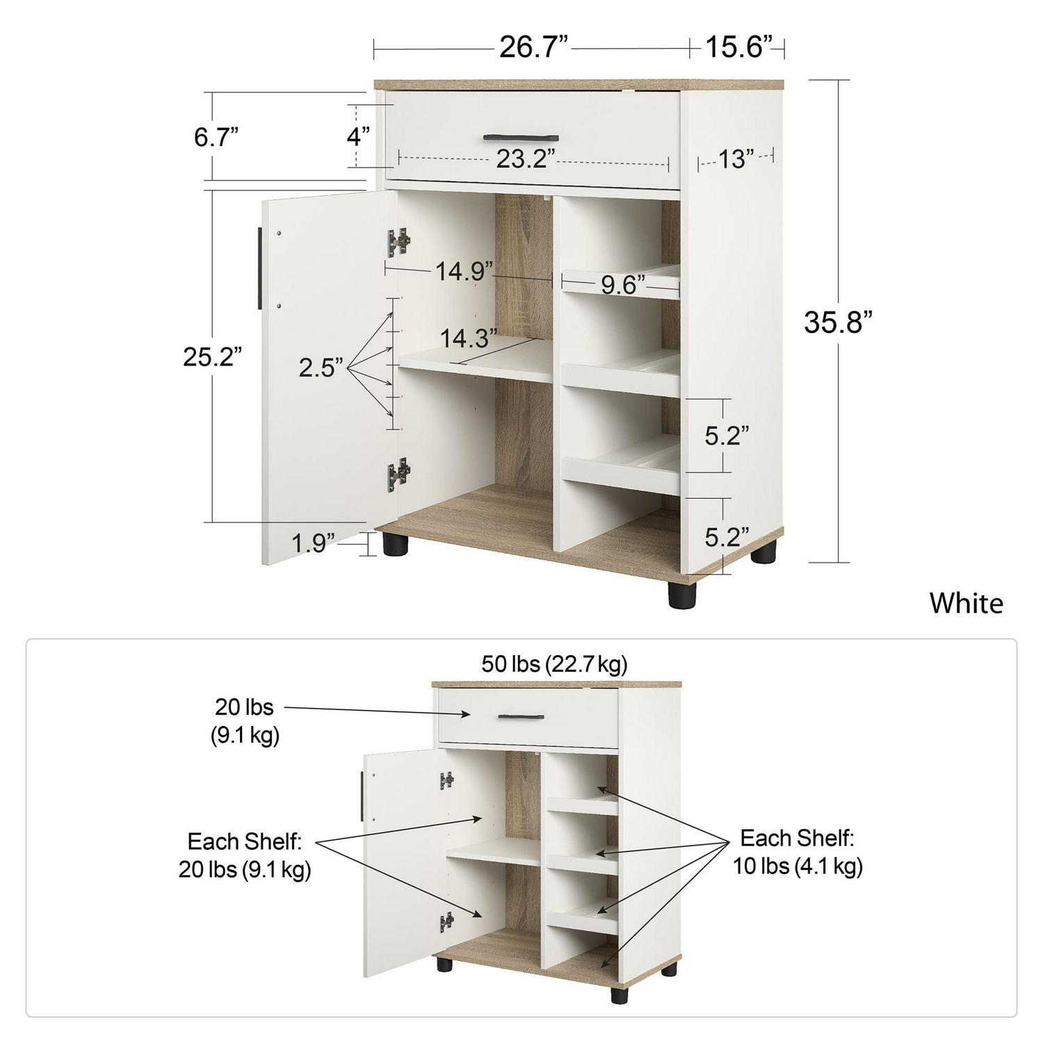 Welland Bar Cabinet with Beverage Shelves, White - Image 14
