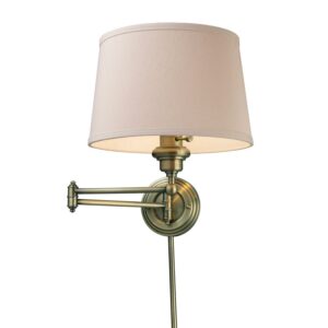 Westbrook 1-Light Swingarm Wall Lamp in Antique Brass with Off-white Shade