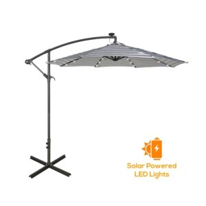 Westin Outdoor 10 Ft Solar LED Patio Cantilever Umbrella, Black/White Stripe