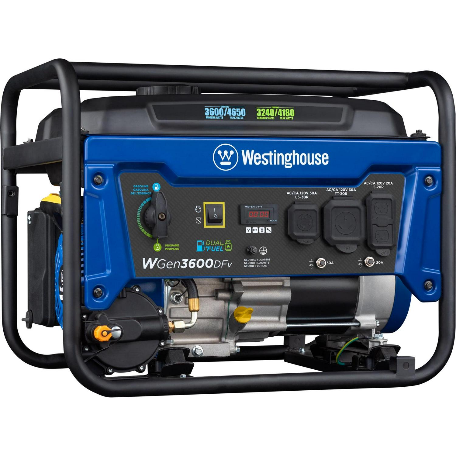 Westinghouse 4650 Peak Watt Dual Fuel Portable Generator with RV Ready Outlet, Recoil Start