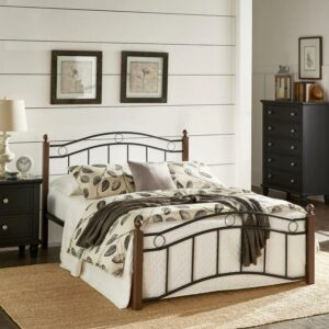 Weston Home Abigail Square Post and Black Metal Adult Platform Full Bed, Brown