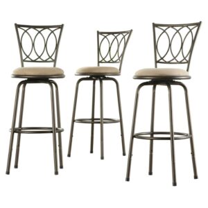 Weston Home Aidan Scroll Back Adjustable Swivel Bar Stools, Sheen Black (Set of 3)
