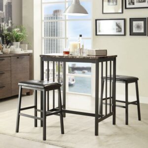 Weston Home Amirah Faux Marble and Black Metal 3-piece Counter Height Dining Set