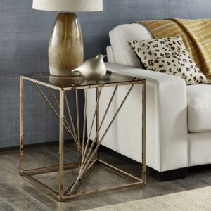 Weston Home Anna Square Metal and Glass Top End Table, Champagne Gold