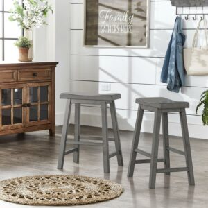 Weston Home Ashby Saddle Seat Backless Wood Counter Stools, Set of 2, Antique Grey