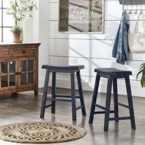 Weston Home Ashby Saddle Seat Backless Wood Counter Stools, Set of 2, Antique Grey