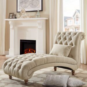 Weston Home Bowman Tufted Armless Chaise with Matching Pillow, Beige Linen