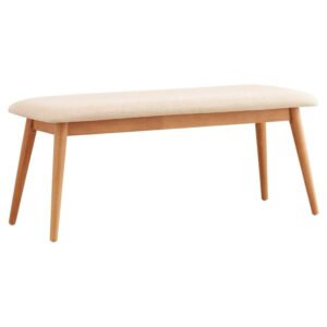 Weston Home Arne Mid-Century Tapered Beige Fabric Dining Bench, Natural Finish