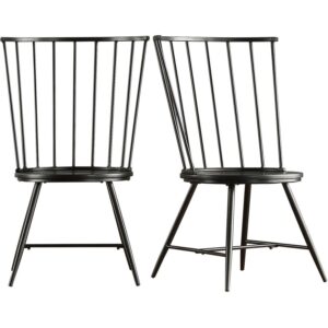 Weston Home Chelsea High Back Metal and Wood Dining Chair, Set of 2, Black