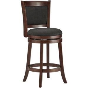 Weston Home Cherry Finished Padded Swivel Counter Height Stool, Dark Gray Linen