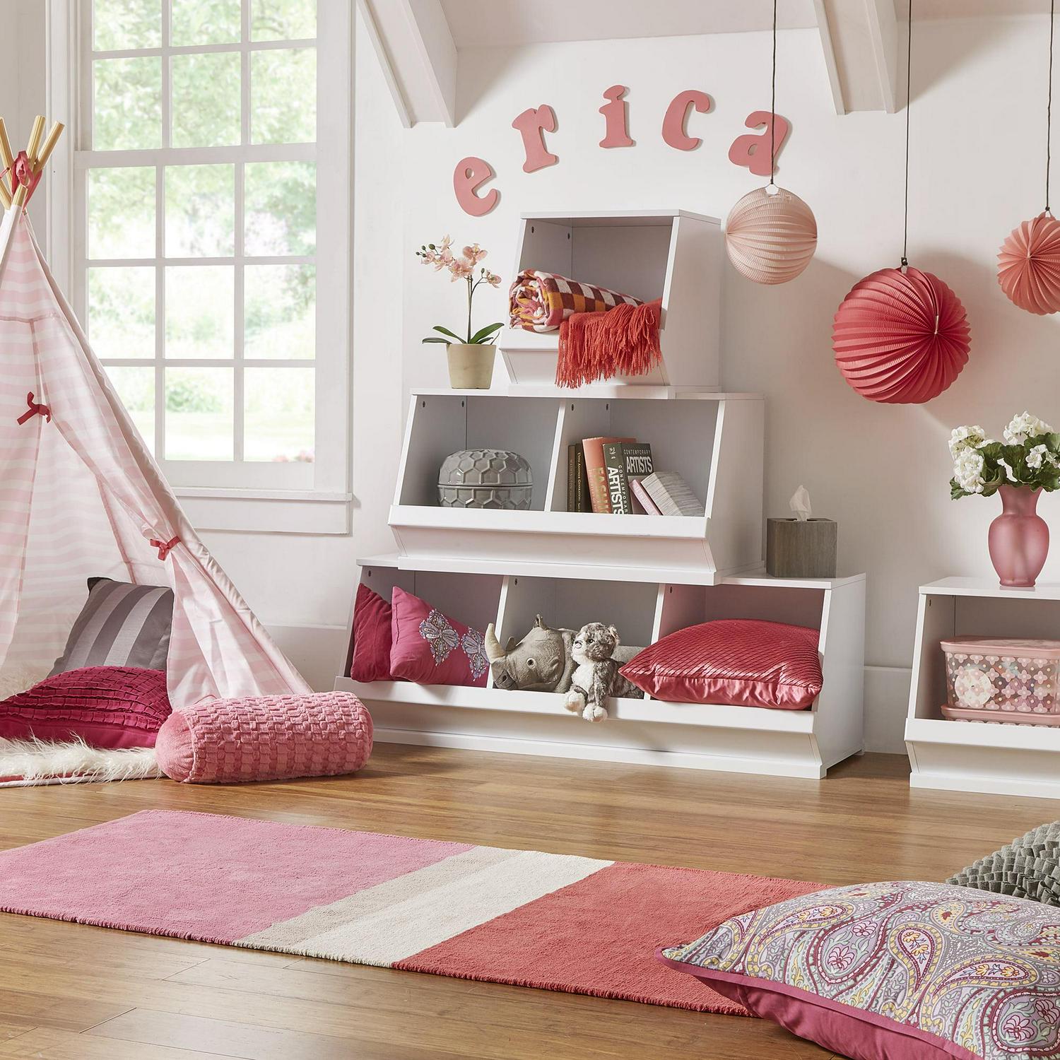 Weston Home Children Stackable Wood and Plastic Storage Cube, White, Single Cube - Image 3