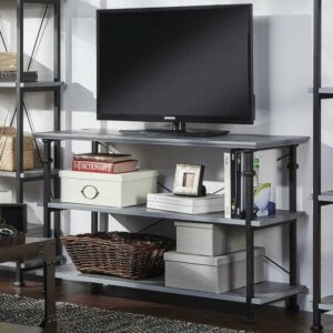 Weston Home Clayton Rustic Metal and Wood Console TV Stand, for TVs up to 48", Grey