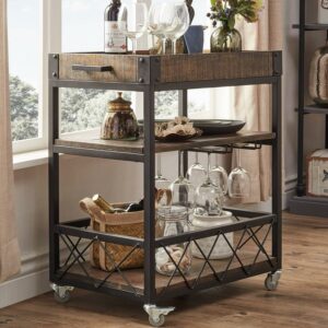 Weston Home Clayton Wood and Metal Bar Cart, Dark Brown