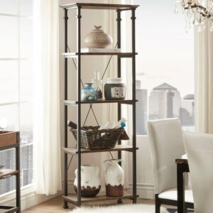 Weston Home Clayton 5-Shelf Narrow Bookcase, Dark Brown Shelves