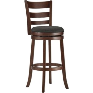 Weston Home Dark Cherry Ladder Back Swivel Bar Height Stool, Dark Grey Linen